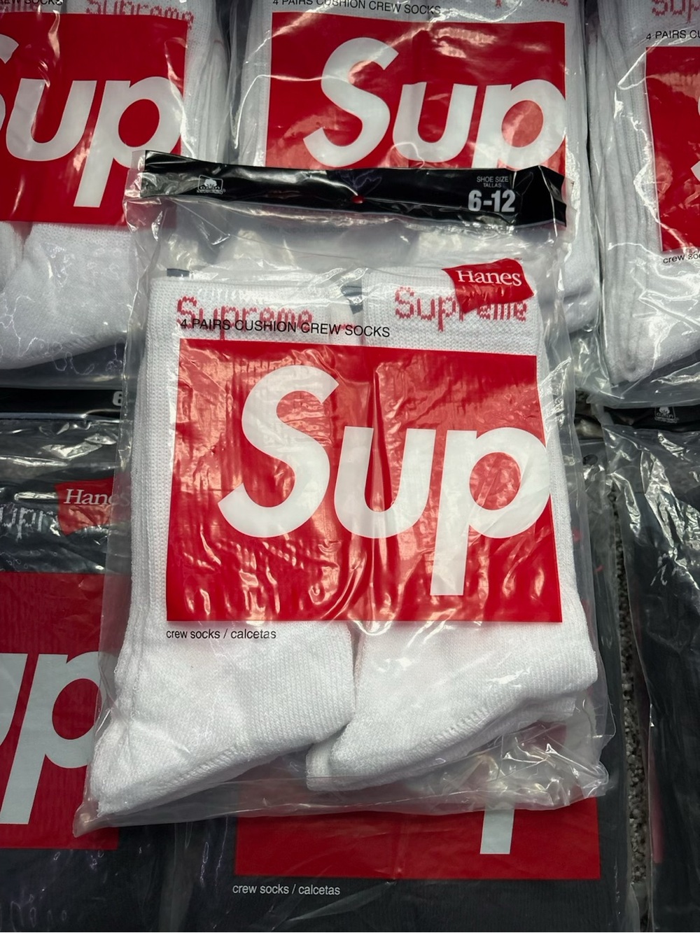 Hanes White Crew Socks with Red Logo Panel - Pack